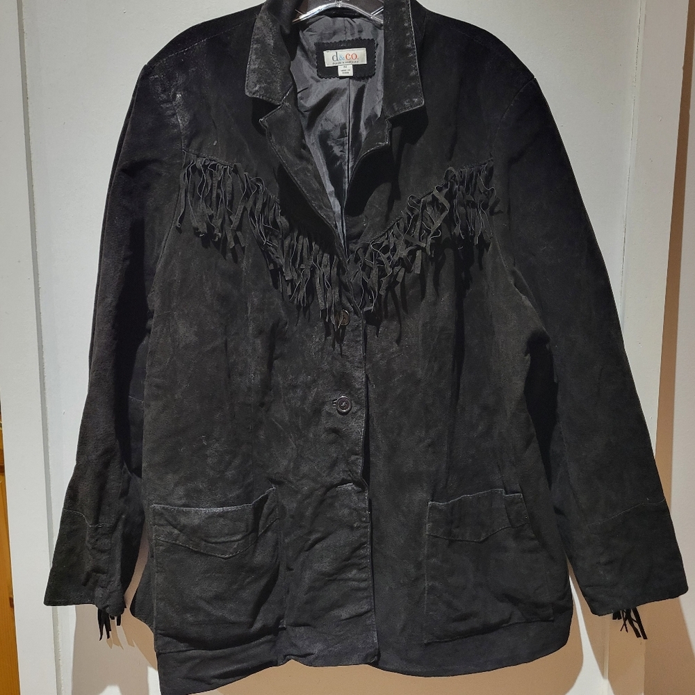 Y2K Black Suede Jacket Fringe
